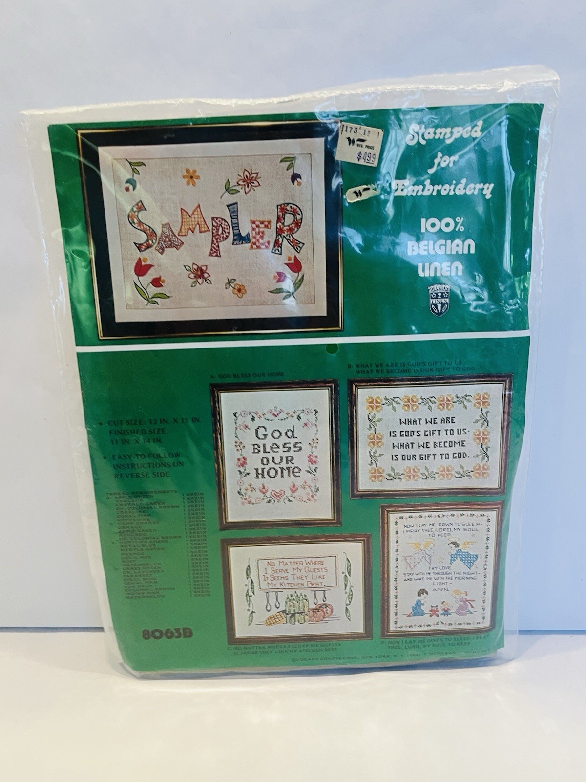 Vintage Vogart Crafts Stamped for Embroidery Sampler New NIP Craft Kit BIN D