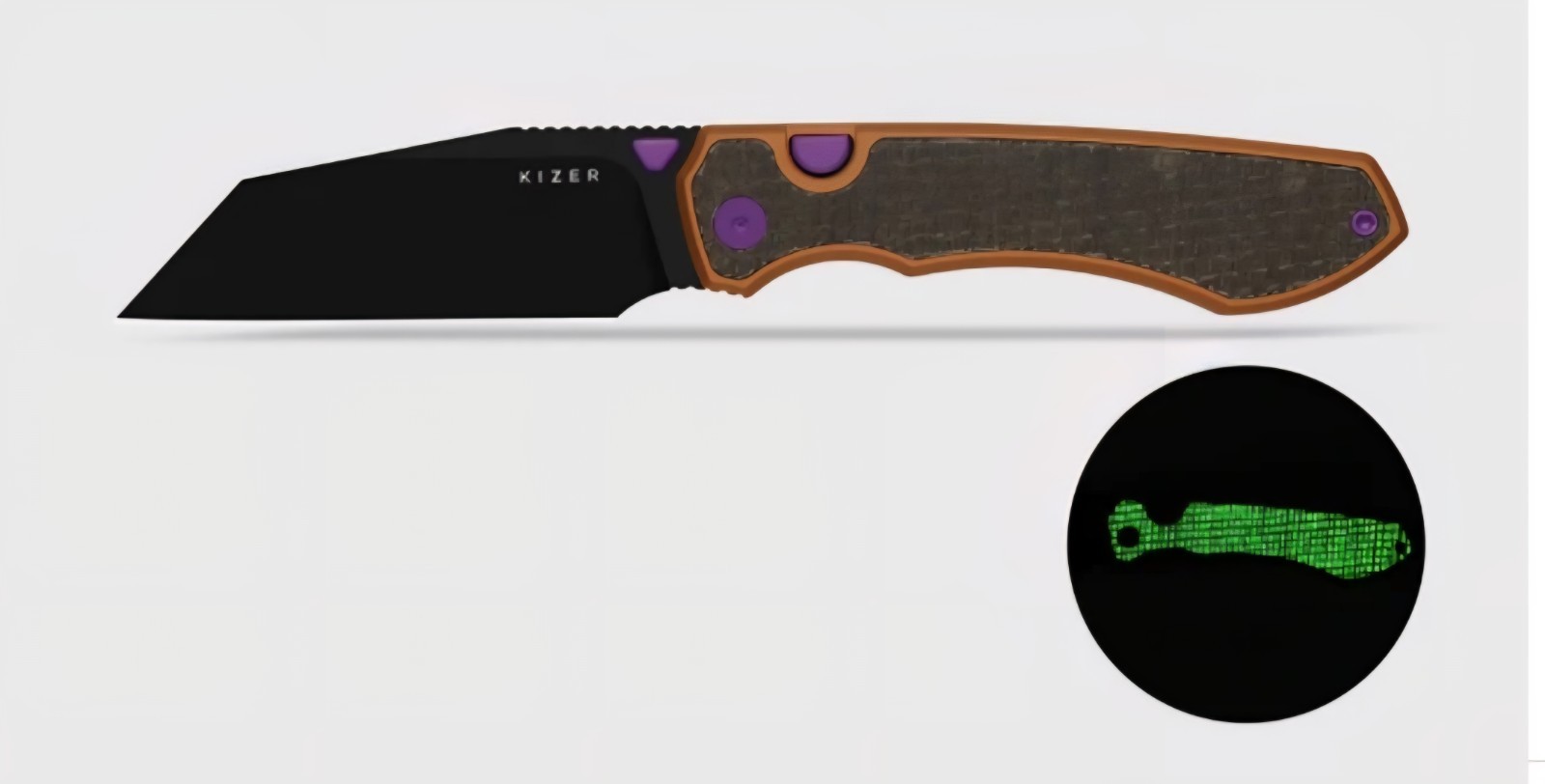 Kizer Knife Wharning Halloween Exclusive Orange Aluminum & Micarta Glow In Dark.