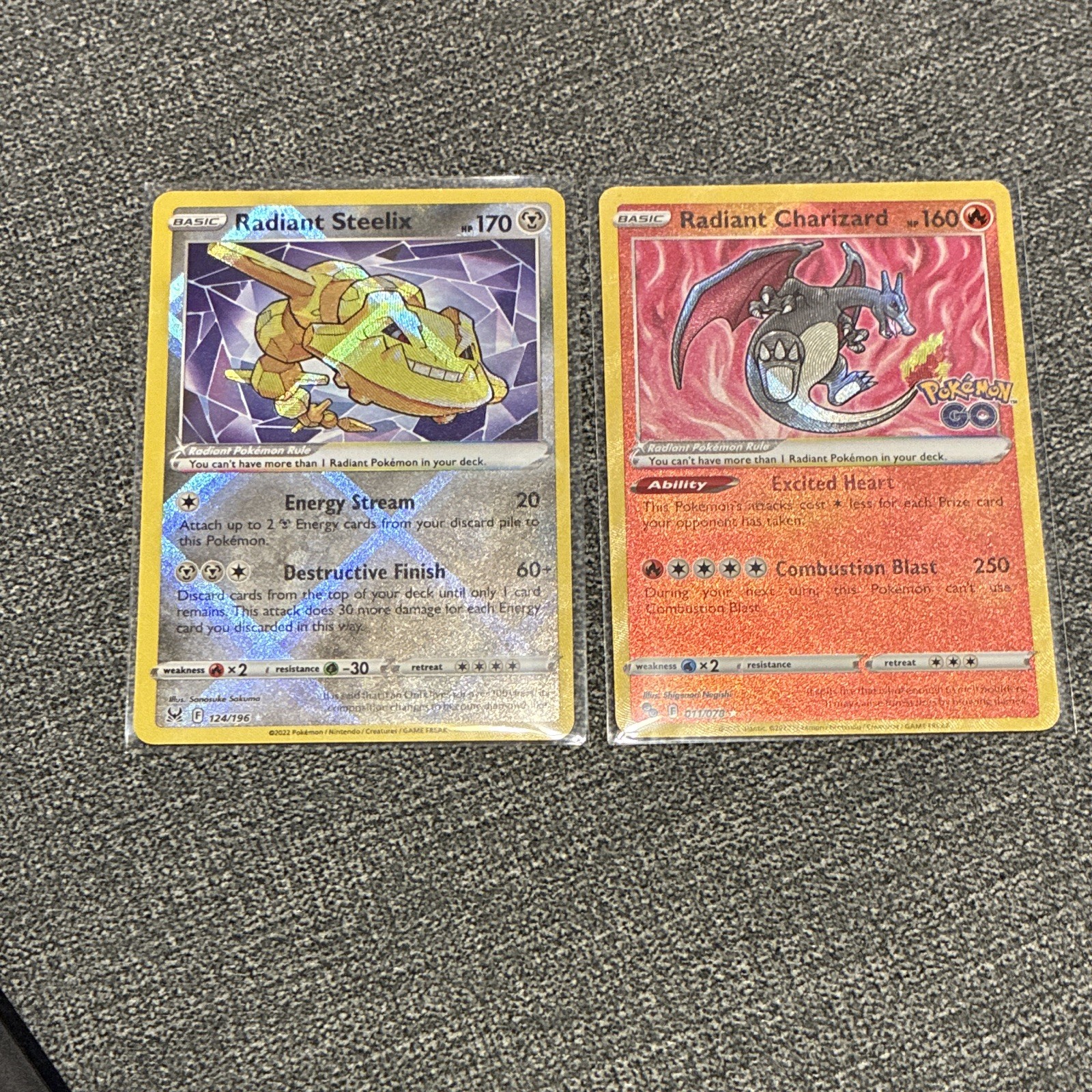 Pokemon TCG Radiant Steelix 124/196 + Radiant Charizard 011/078 Holo EN 2022 Pokemon TCG Radiant Steelix 124/196 + Radiant Charizard 011/078 Holo EN 2022