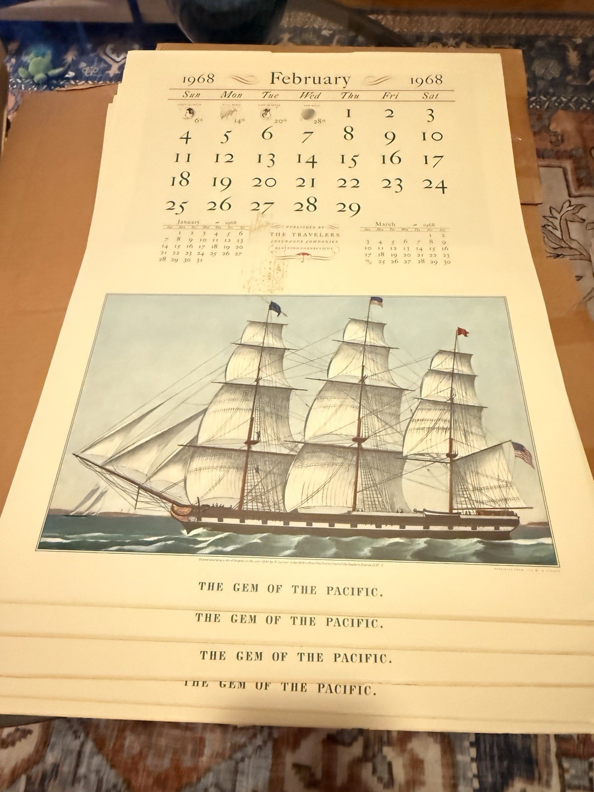Lot 11 Vintage Currier & Ives Travelers Insurance Calendars 1967-1968 NOS