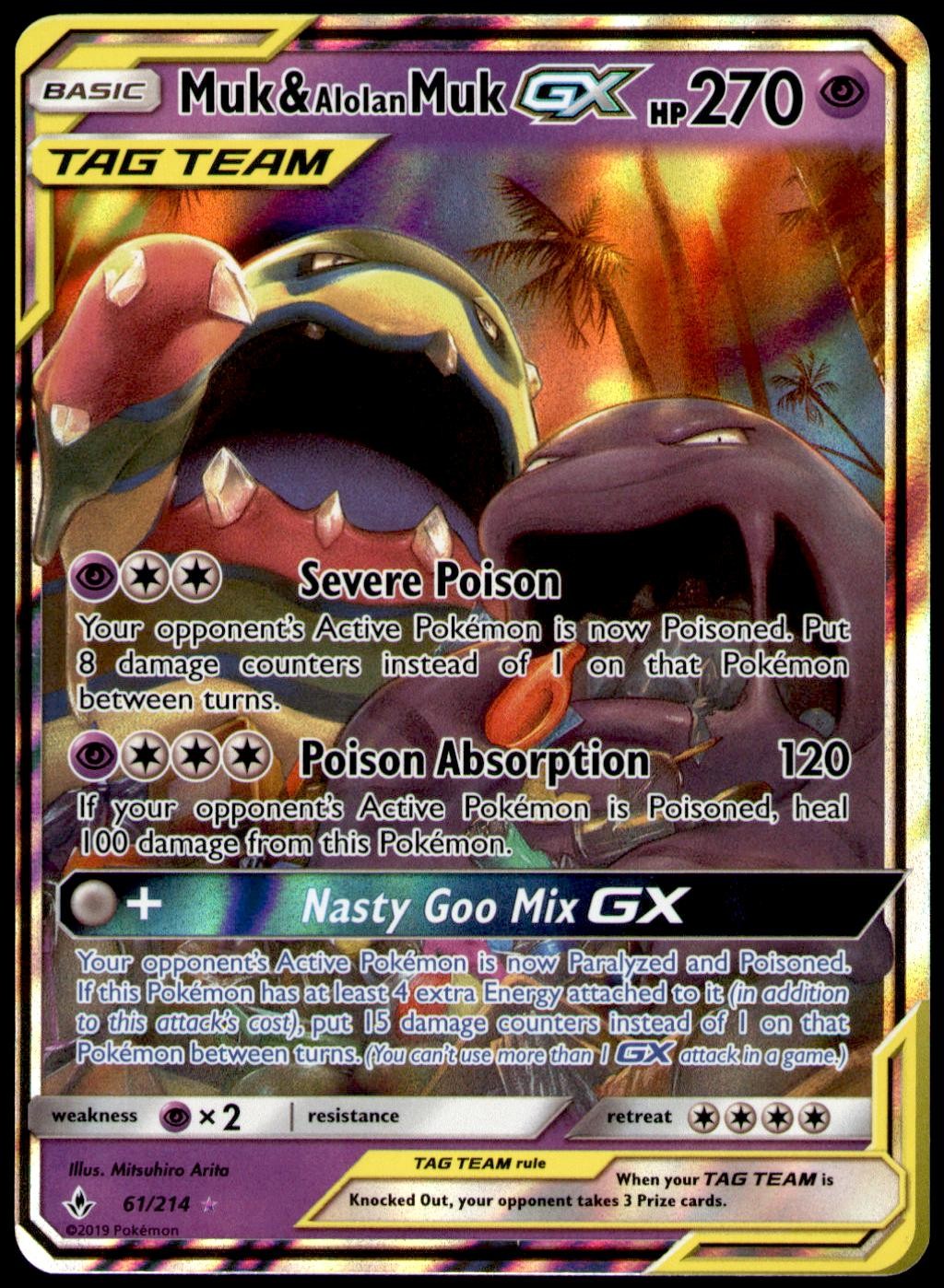 Muk & Alolan Muk GX 61/214 Holo GX Rare Unbroken Bonds Pokemon Lightly Played
