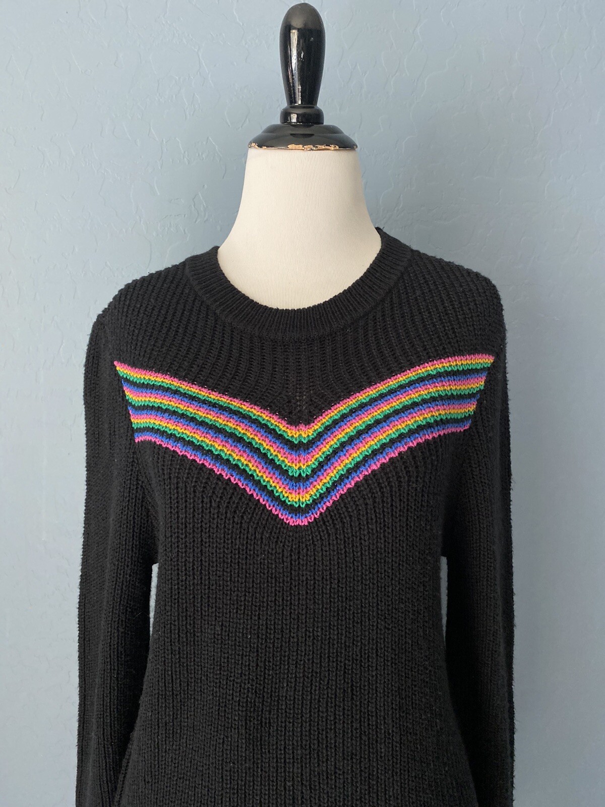 NWT Nordstrom ABOUND  Rainbow Stripe NEW Sweater Dress Black Sz SMALL Balloon Sl
