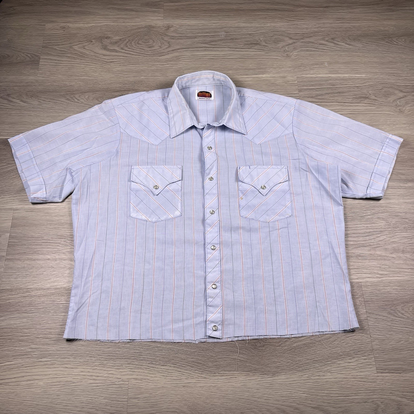 Vintage 70s Miller Western Wear Blue Striped Pearl Snap Shirt Boxy Size L Mens Vintage 70s Miller Western Wear Blue Striped Pearl Snap Shirt Boxy Size L Mens