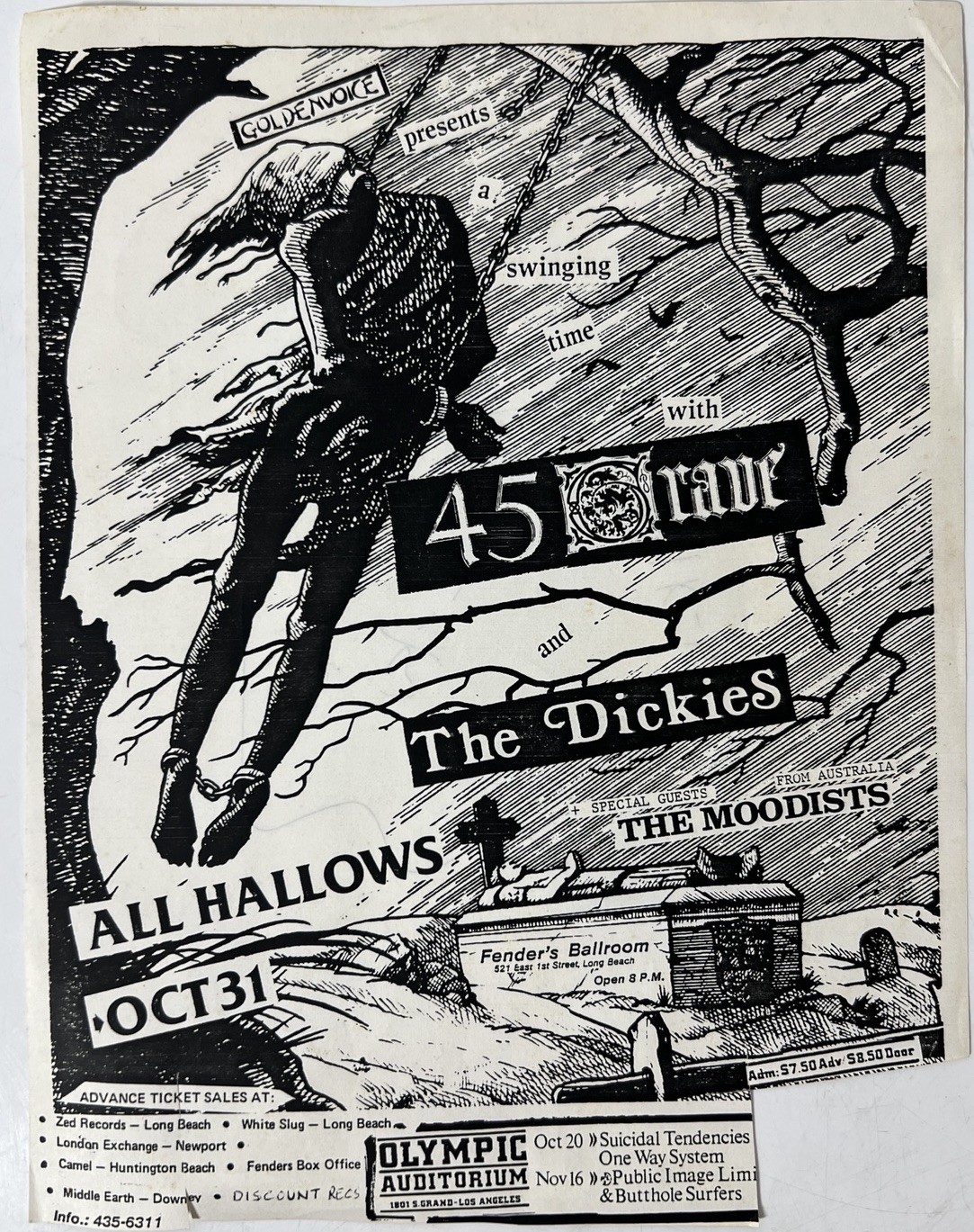 Vintage 45 Grave The Dickies The Moodists Halloween Punk Concert Flyer