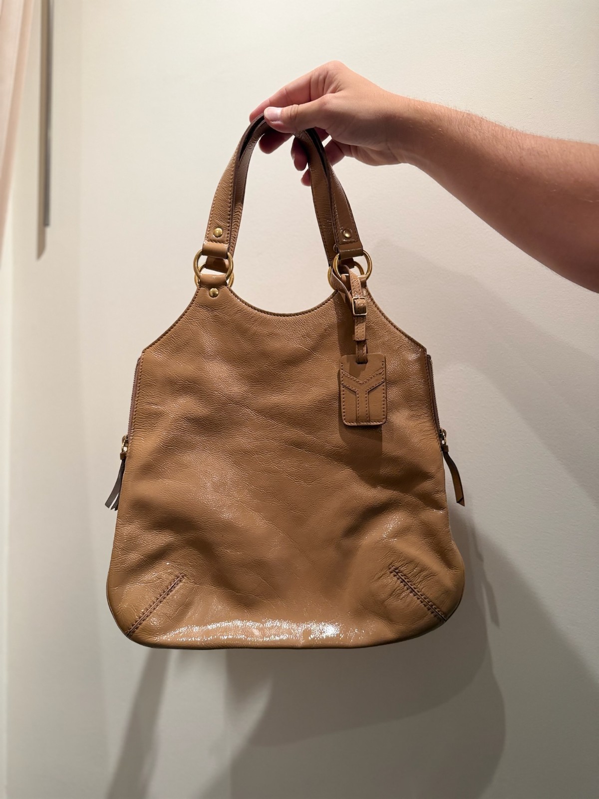 Yves Saint Laurent Rive Guache Patent Leather Shoulder Y Bag Y2K