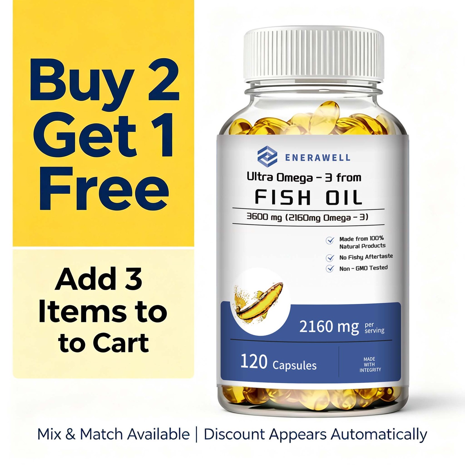 120 Pills Omega 3 Fish Oil Capsules 3x Strength EPA & DHA Highest Potency 3600mg