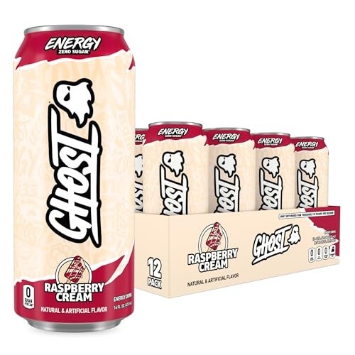GHOST Energy Drink, Zero Sugars, 12-Pack, Raspberry Cream, 16oz.