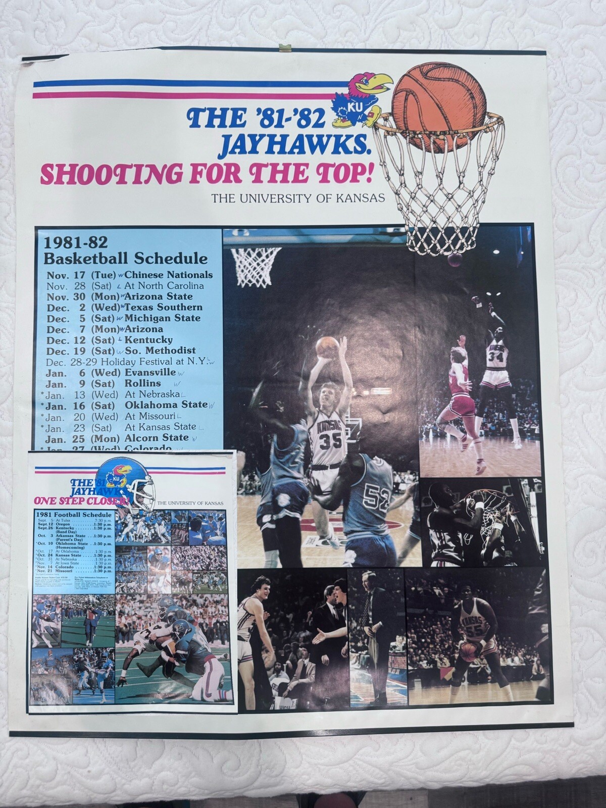 VTG Rare 1981-82 Kansas Jayhawks KU 2 Sided Basketball Football Schedule Poster