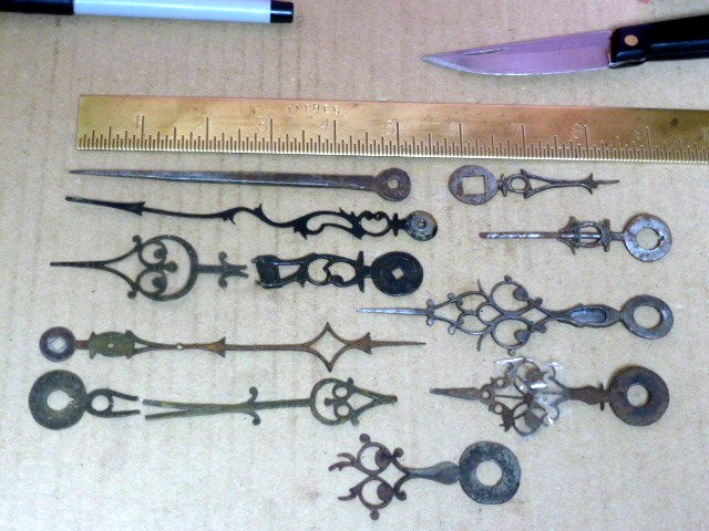 lot antique steel- brass longcase hands for restoration  (H)