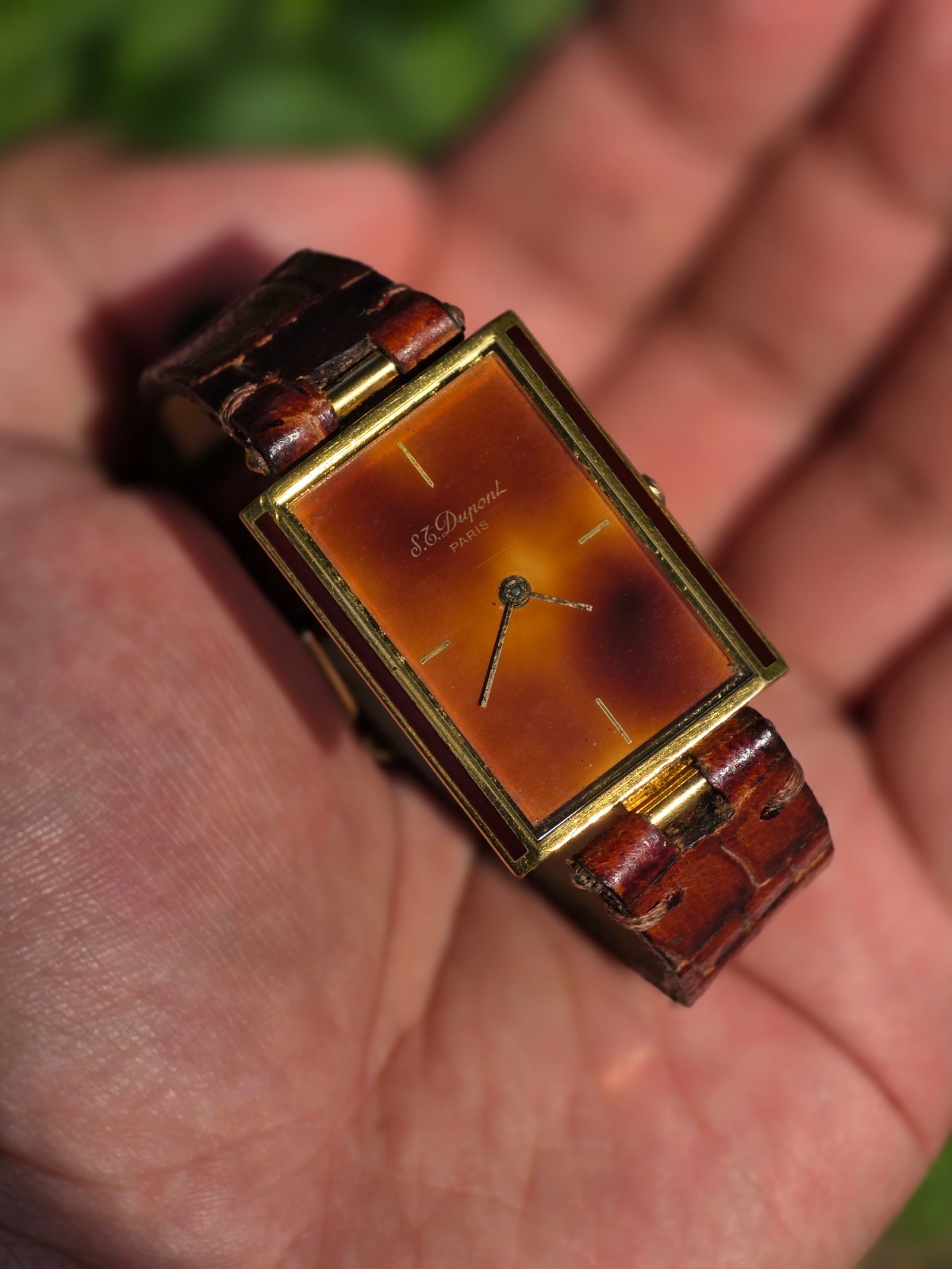 S.T.Dupont Lacquer de China Vintage Rare Swiss Quartz Goldplated Handmade straps