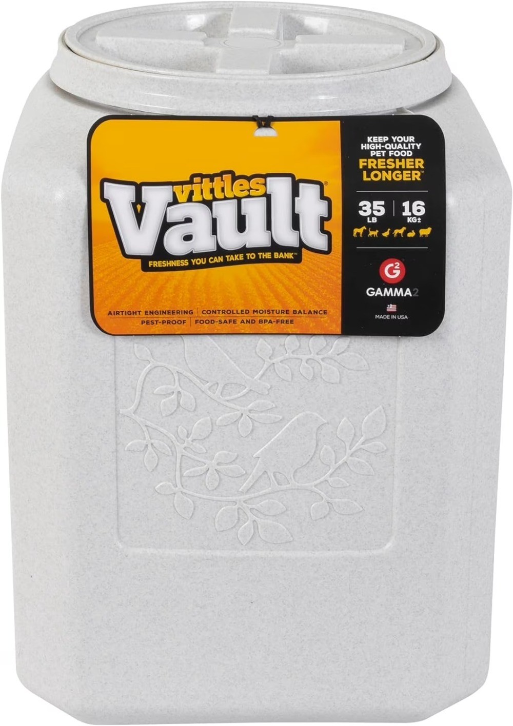 Vittles Vault Bird Seed Dry Pet Food Storage Container for Birds, Gray, Up To 35