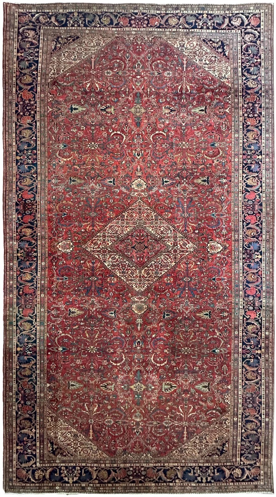 1880 Hand Knotted Wool Rug 11x19 Traditional Oriental Medallion Border Design