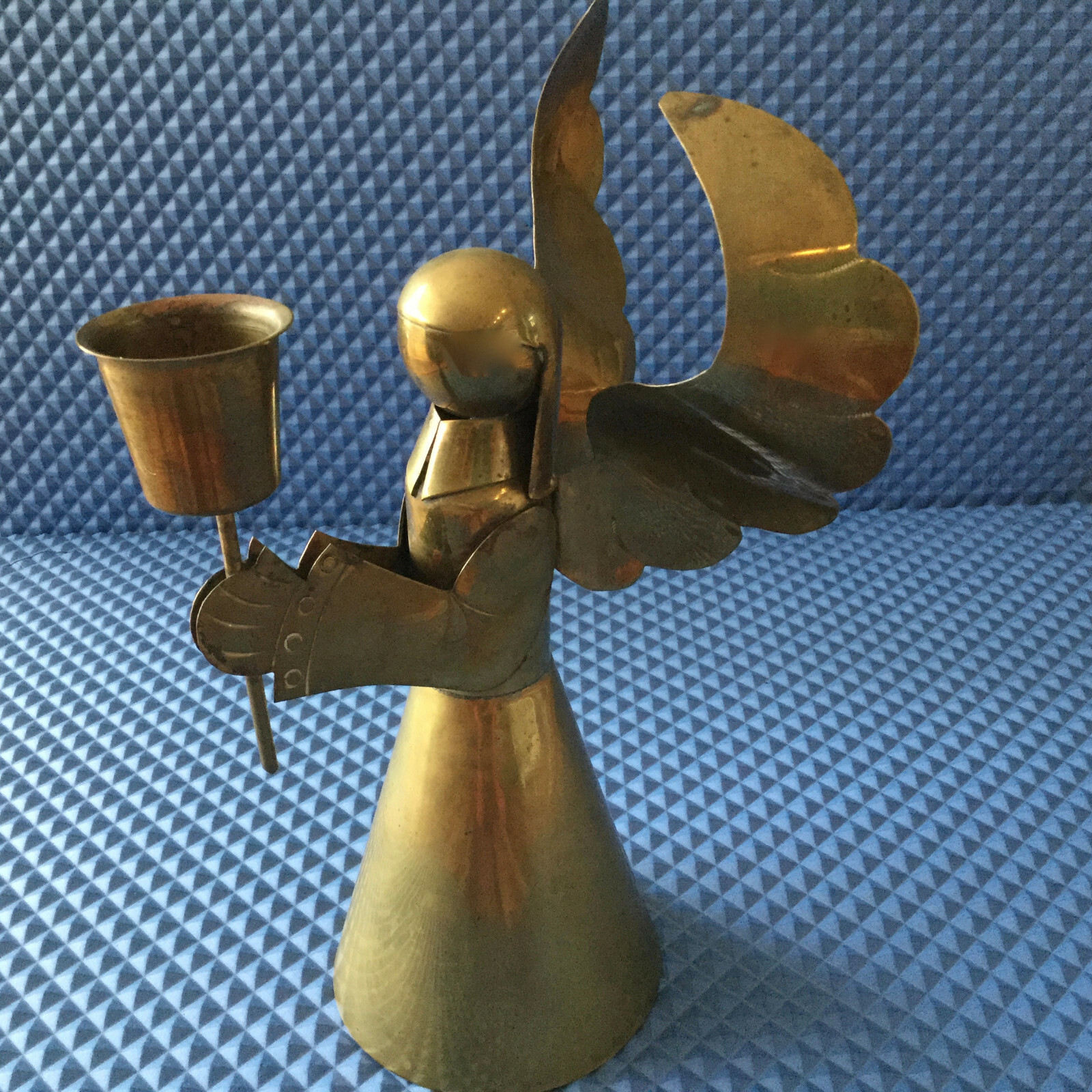 VTG Handmade Brass Angel Candelabra Candle Holder Religious Antique Xmas Decor