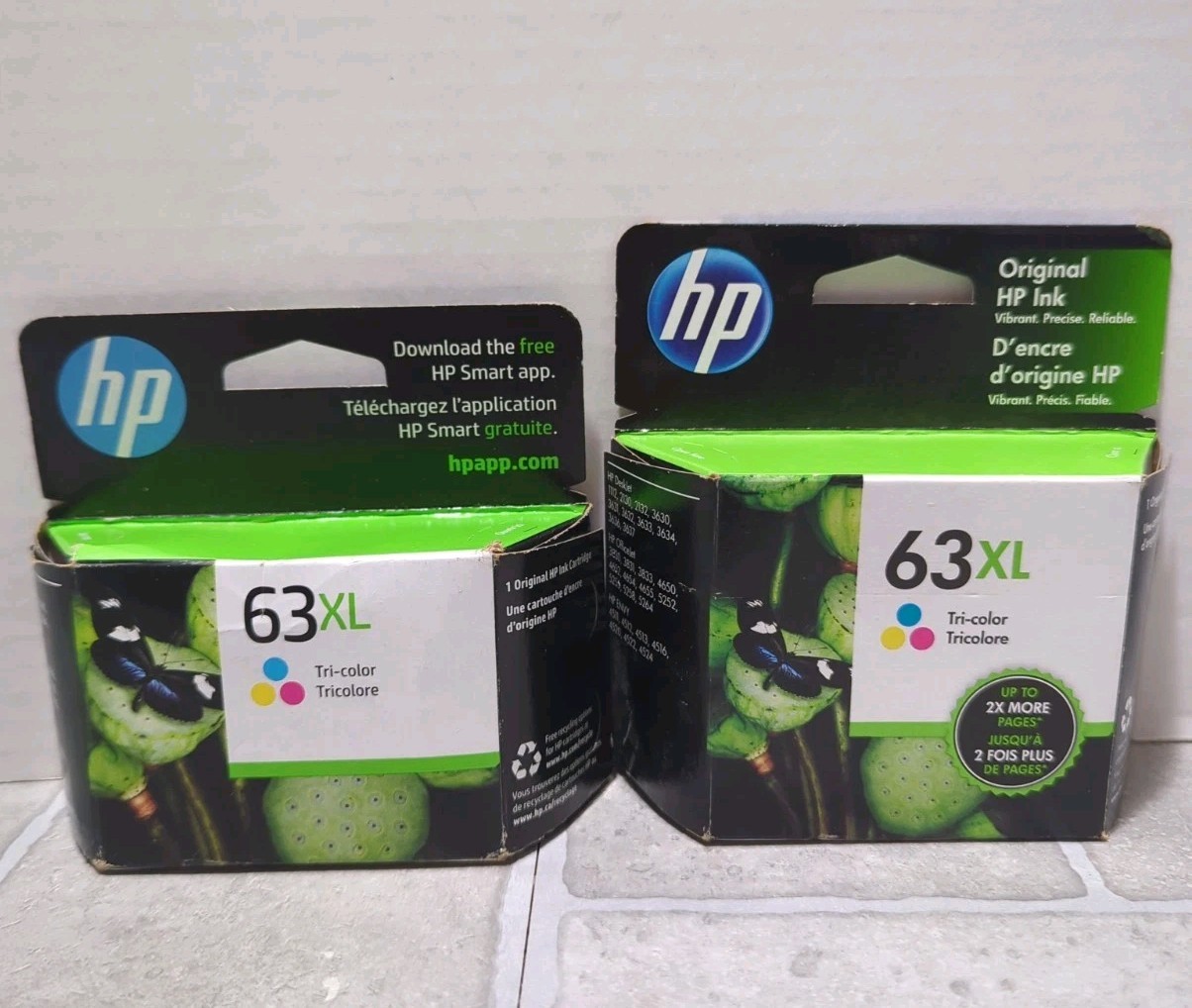 Genuine HP 63XL High Yield Tri-Color Ink Cartridge Dated 2021 And 2024 Lot Of 2 Genuine HP 63XL High Yield Tri-Color Ink Cartridge Dated 2021 And 2024 Lot Of 2