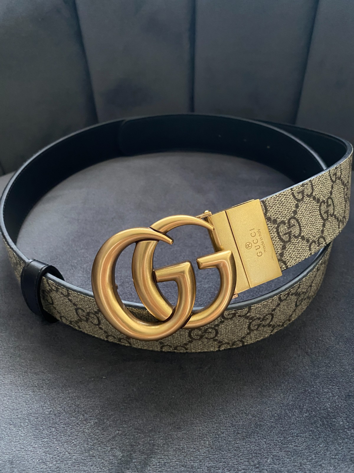 Gucci GG Supreme Reversible Buckle Belt Size 95cm Fits 32-34 Waist