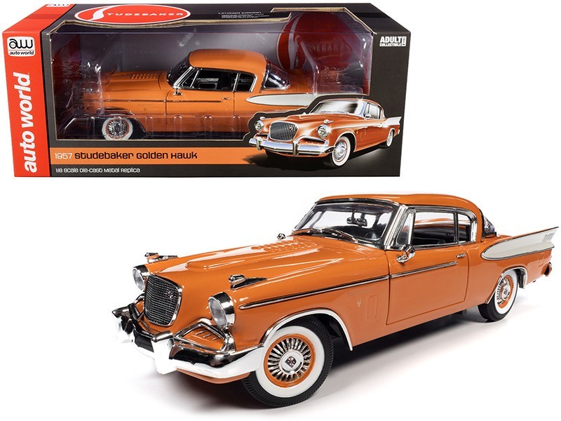 Auto World 1957 Studebaker Gold Hawk Coppertone Orange & White 1/18 Diecast