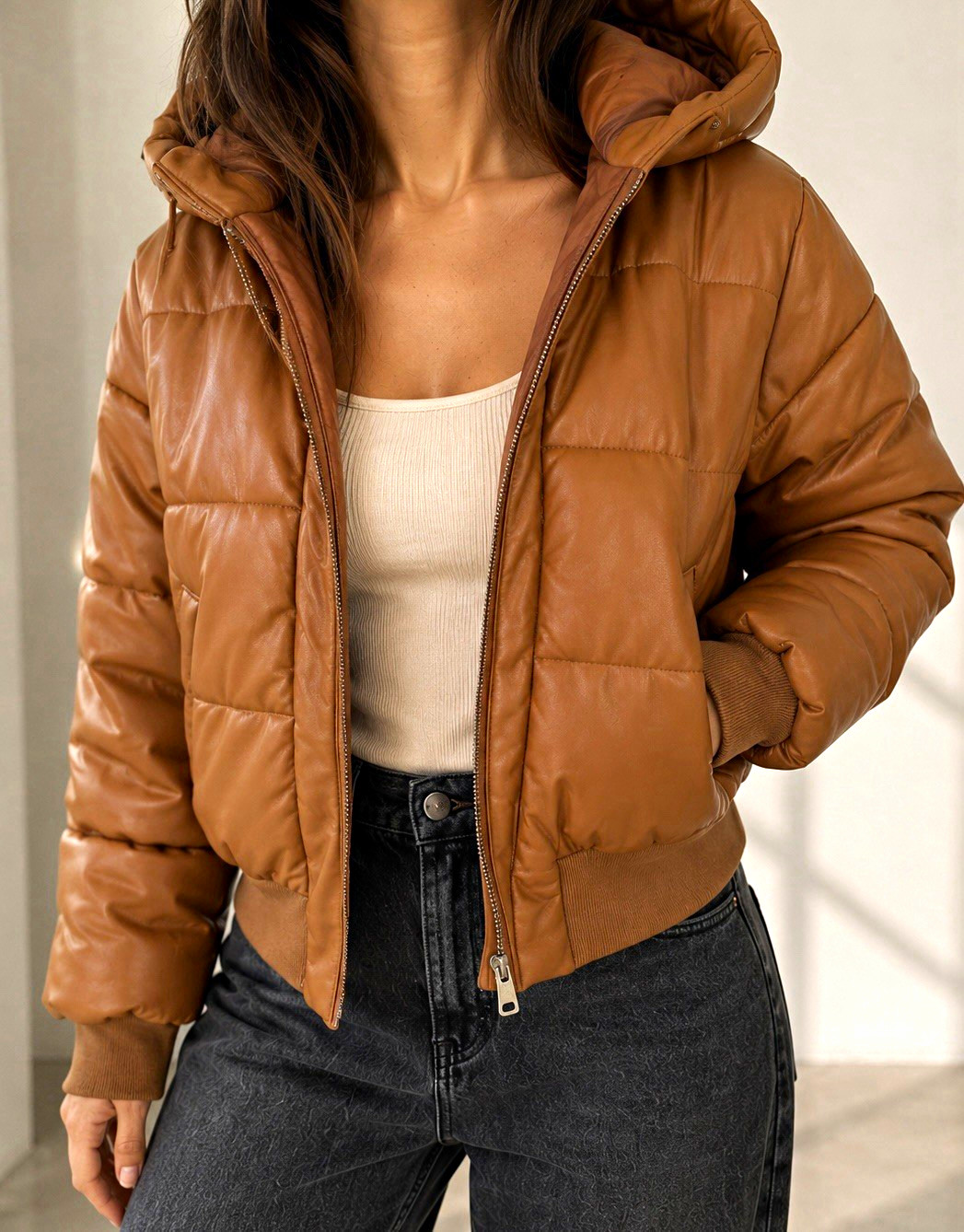 CiSono by Cavalini Brown Quilted Hooded Puffer Jacket Full Zip Pockets Women M CiSono by Cavalini Brown Quilted Hooded Puffer Jacket Full Zip Pockets Women M