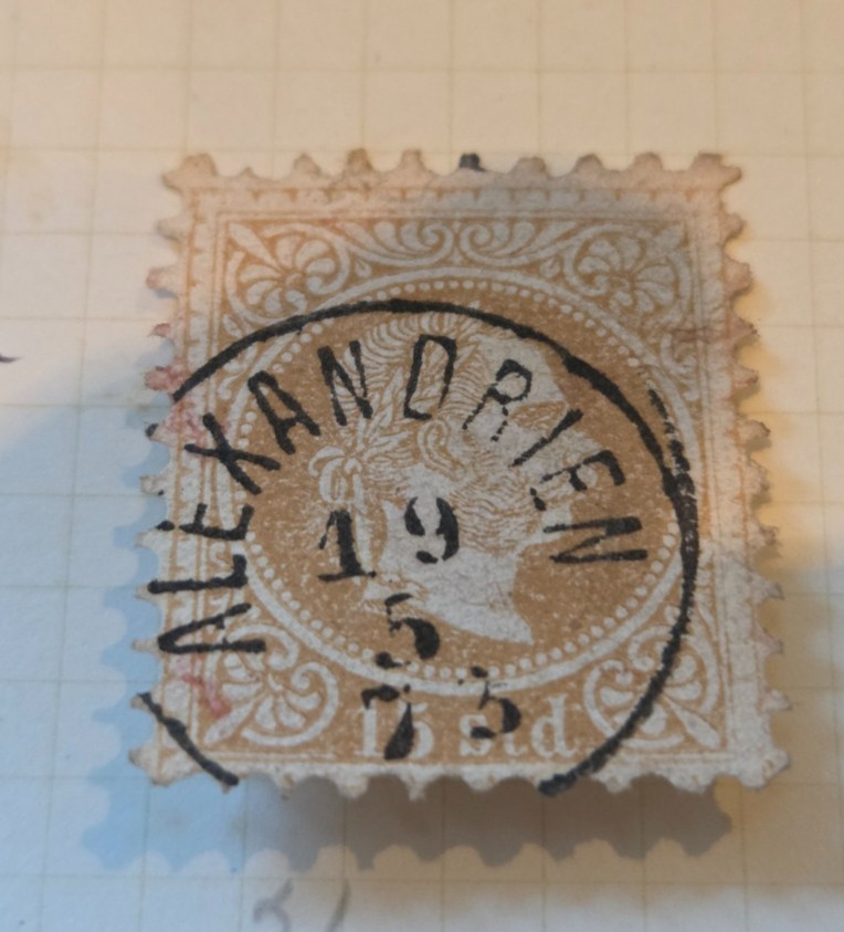 AUSTRIA 1867-83. 8 FRANZ JOSPEH STAMPS. MXD VALUES. NICE CANCELS/ALEXANDRIEN X 2 AUSTRIA 1867-83. 8 FRANZ JOSPEH STAMPS. MXD VALUES. NICE CANCELS/ALEXANDRIEN X 2