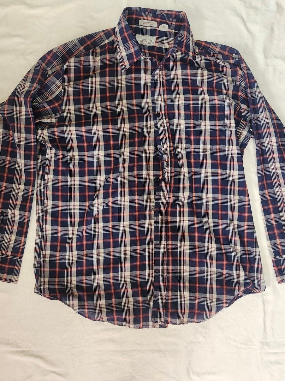 Wedgefield Vintage Plaid Long Sleeve Button Down Shirt Size L Blue Red Wedgefield Vintage Plaid Long Sleeve Button Down Shirt Size L Blue Red