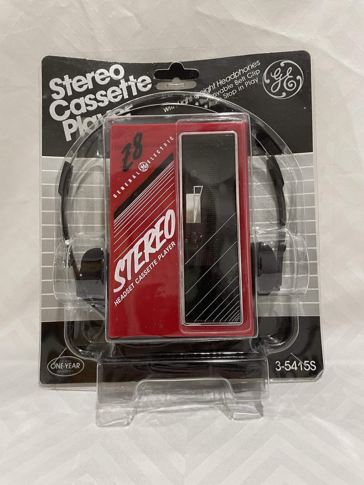 Vintage GE Stereo Headset Cassette Player Model 3-5415S Retro Walkman Red NOS