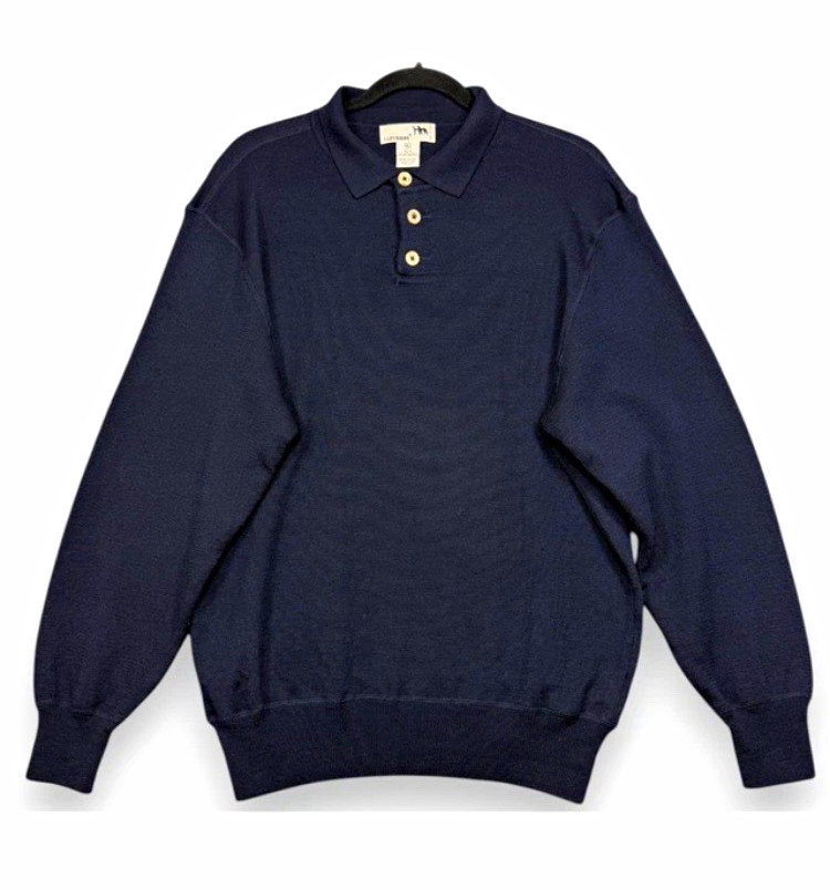 J.Crew Men\'s Navy Cotton Knit Henley Sweater Collared Pullover Size L
