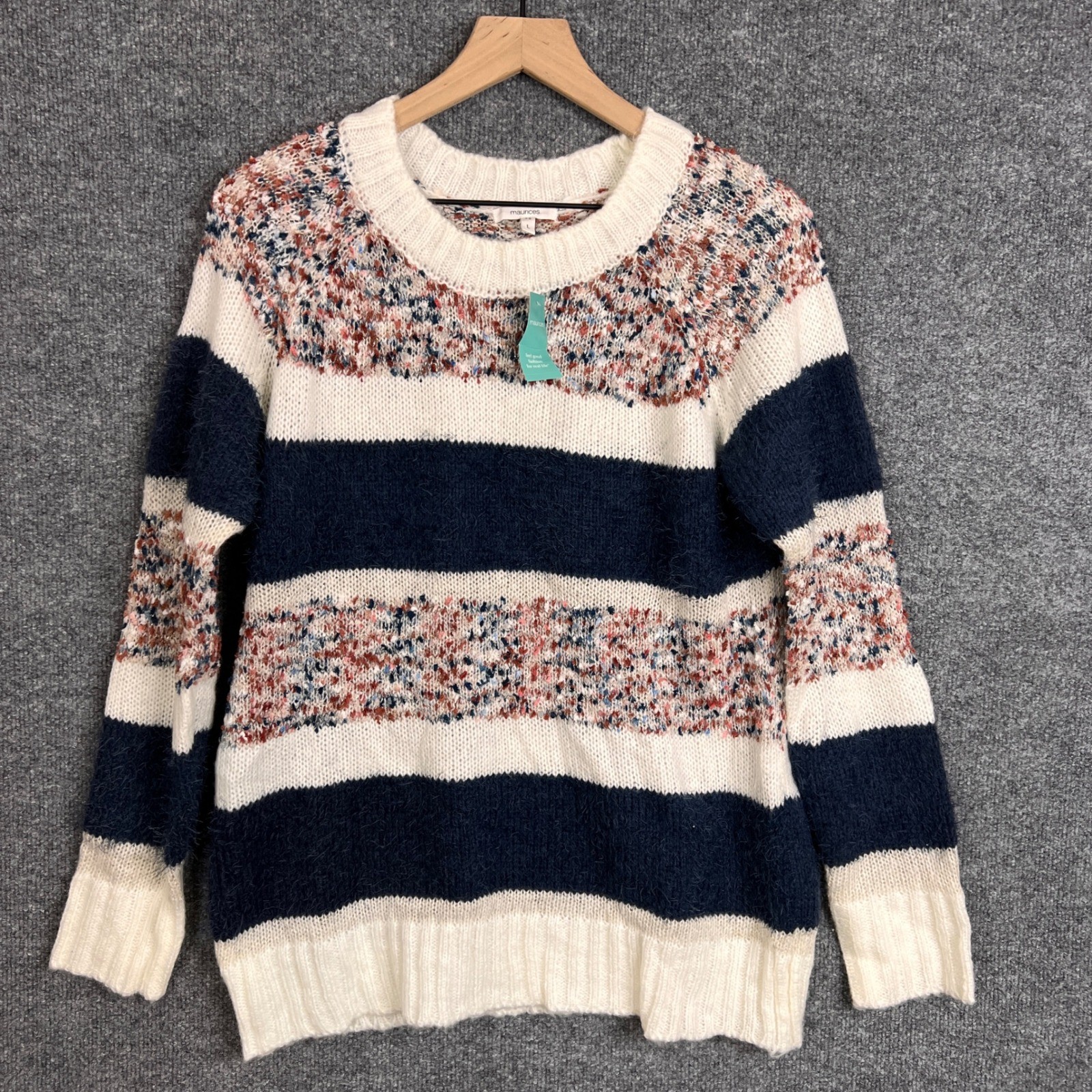 NEW maurices Womens Sweater Large Striped Crew Neck Knit Multicolor Casual