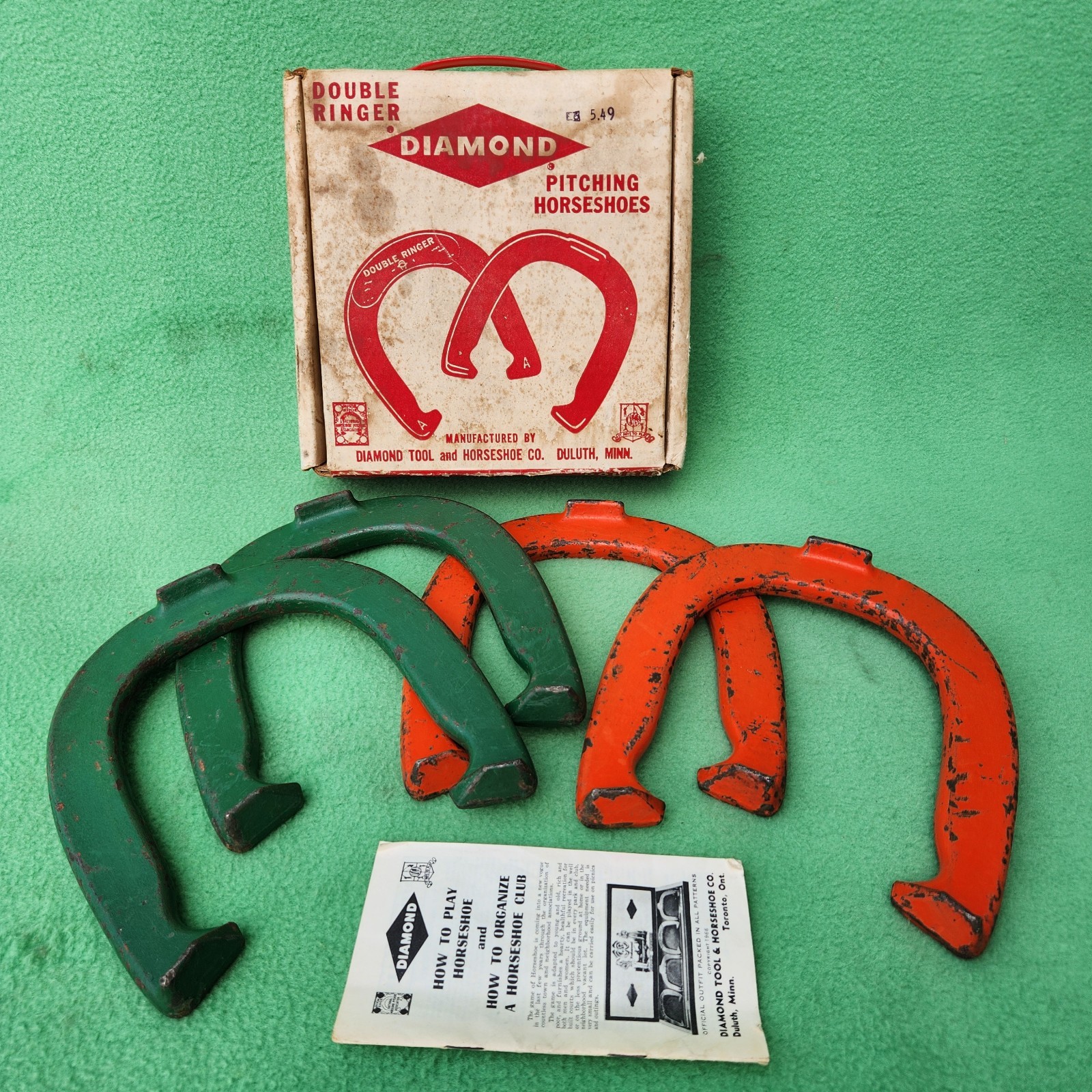 Vintage Diamond Double Ringer Pitching Horseshoes A and B in Original Box Duluth Vintage Diamond Double Ringer Pitching Horseshoes A and B in Original Box Duluth