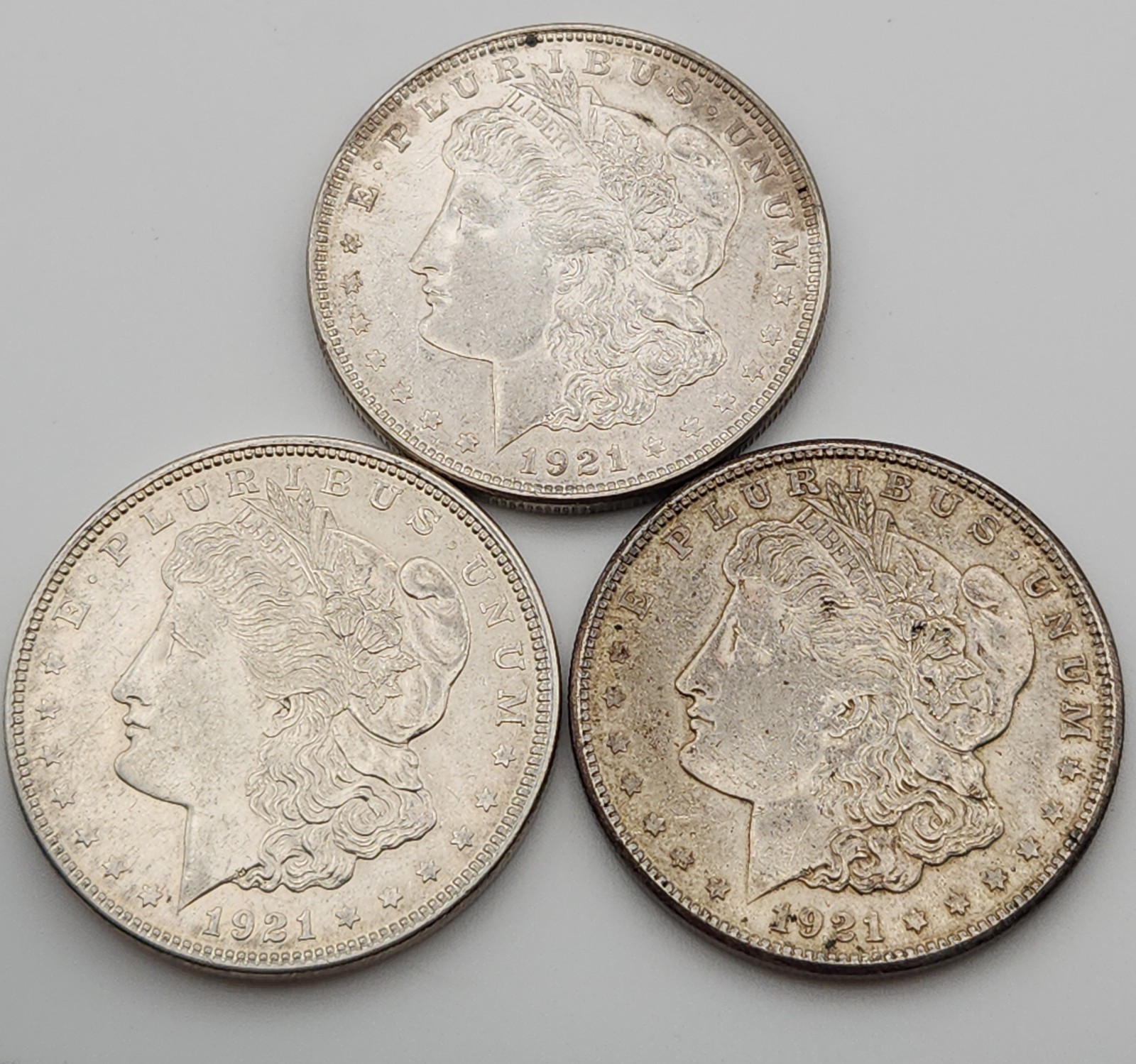 1921 P D S Lot of 3 Morgan Silver Dollars $1 US Coins Full Year Set Lot MrgAKe3