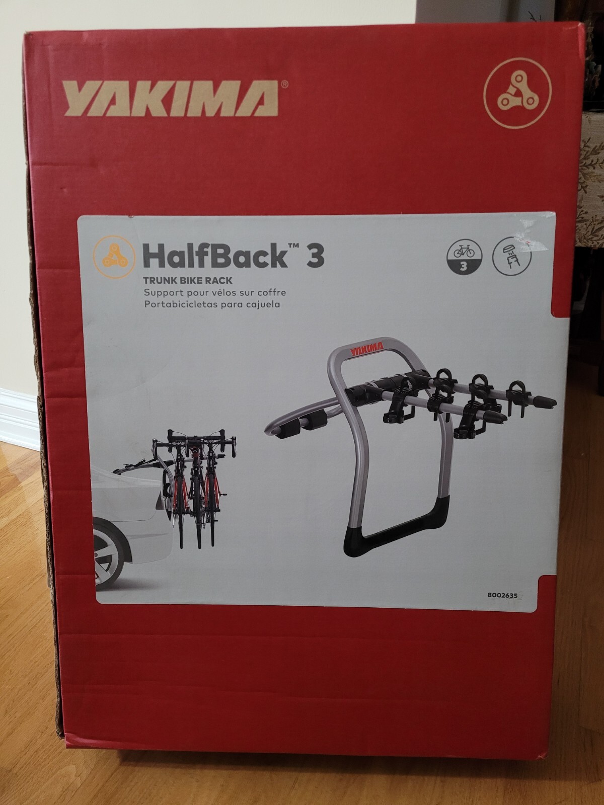 YAKIMA Halfback 3 Trunk Bike Rack  8002635 Silver/Black  New