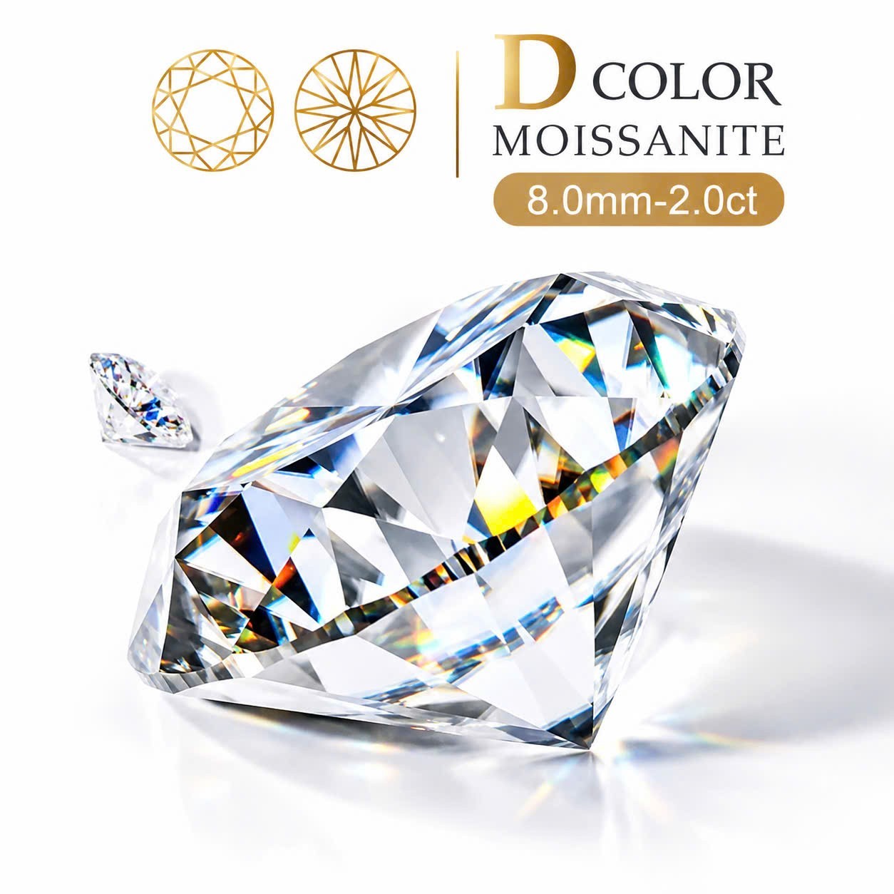 D Color Moissanite Loose Gemstone 8.0mm-2.0ct VVS1 Round Cut GRA Certificate