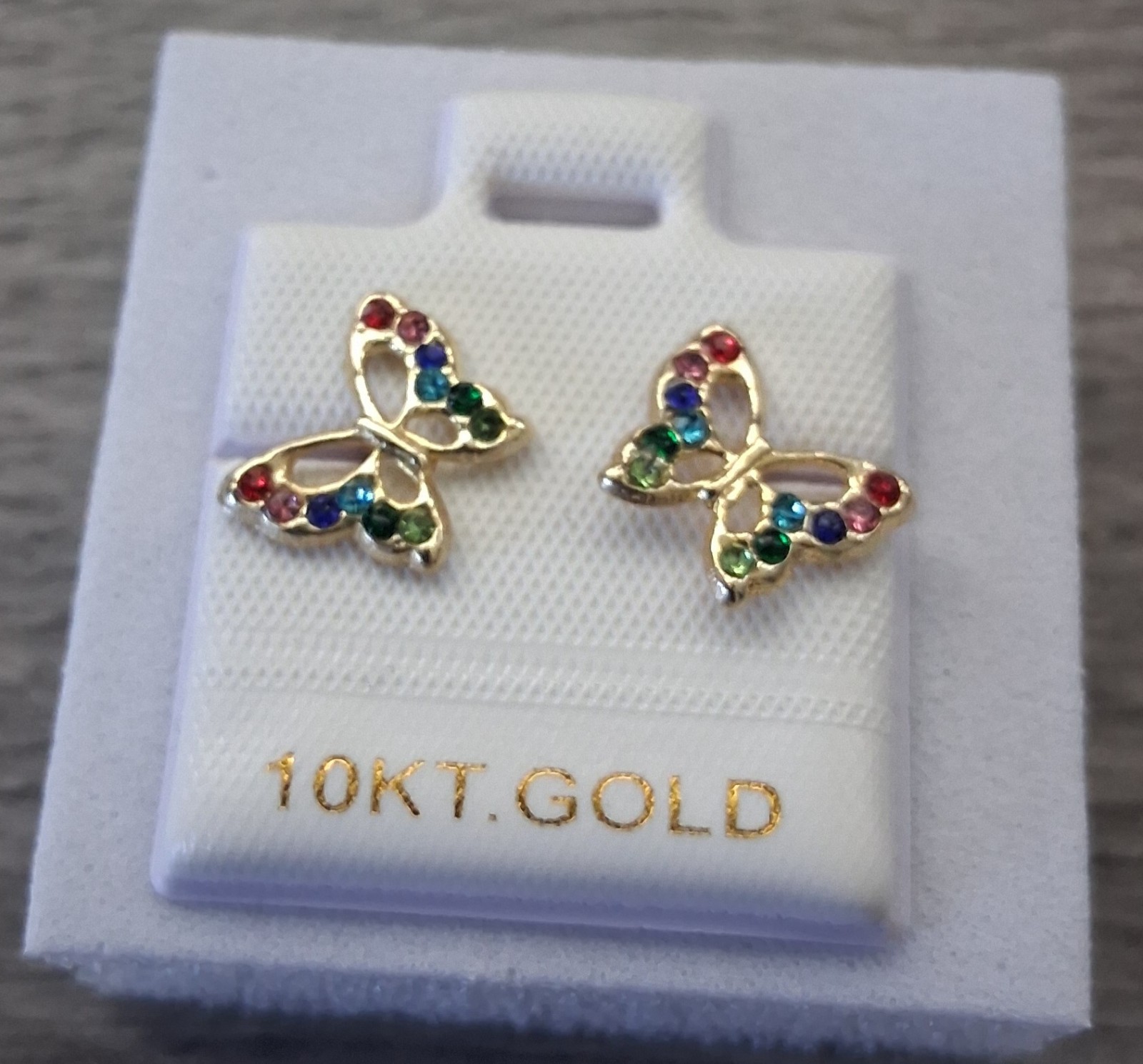 10k gold butterfly screw back stud earrings /arete maripos de oro 10K  de rosca