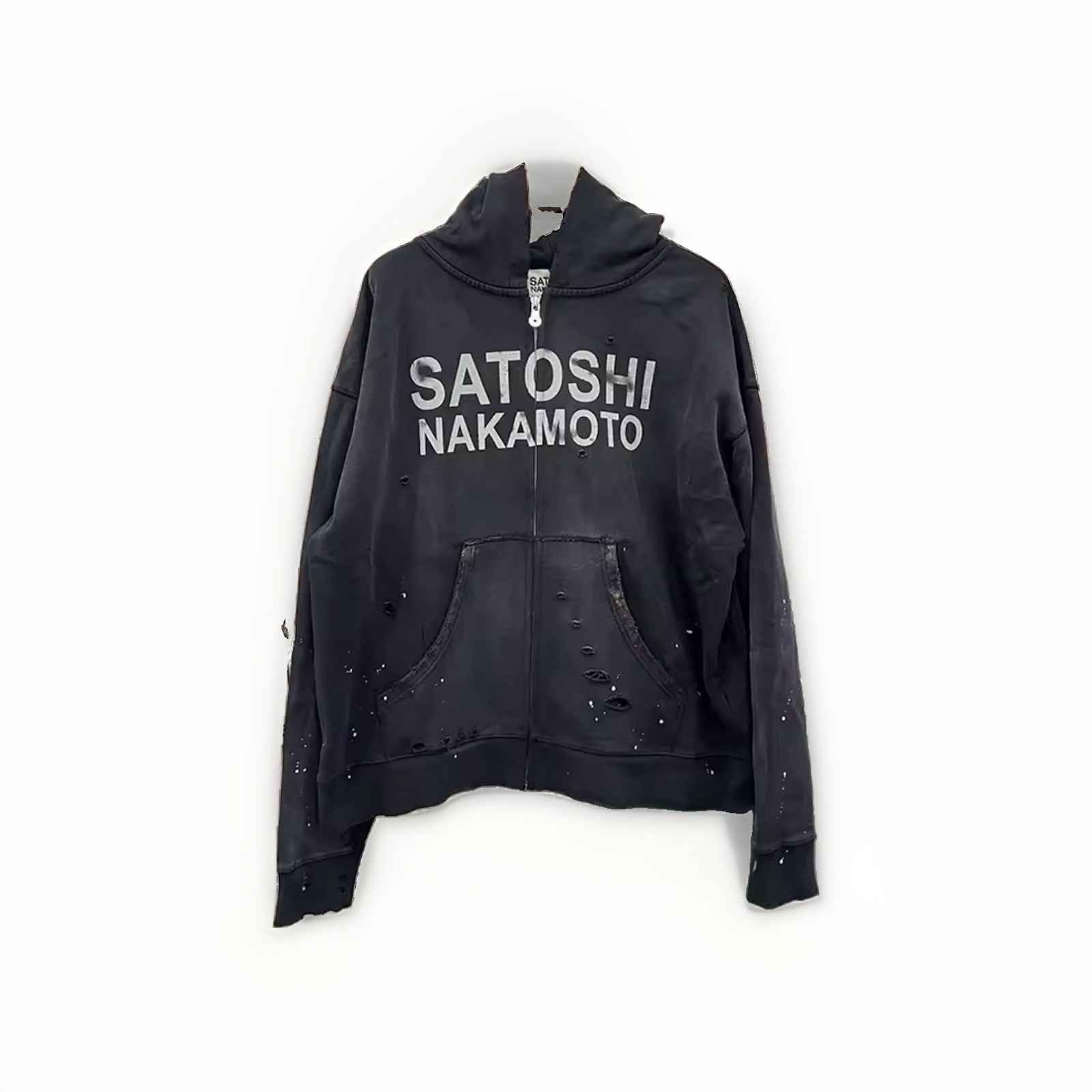 Satoshi Nakamoto Men’s Full Zip Hoodie Logo Black Long Sleeve XL Regular