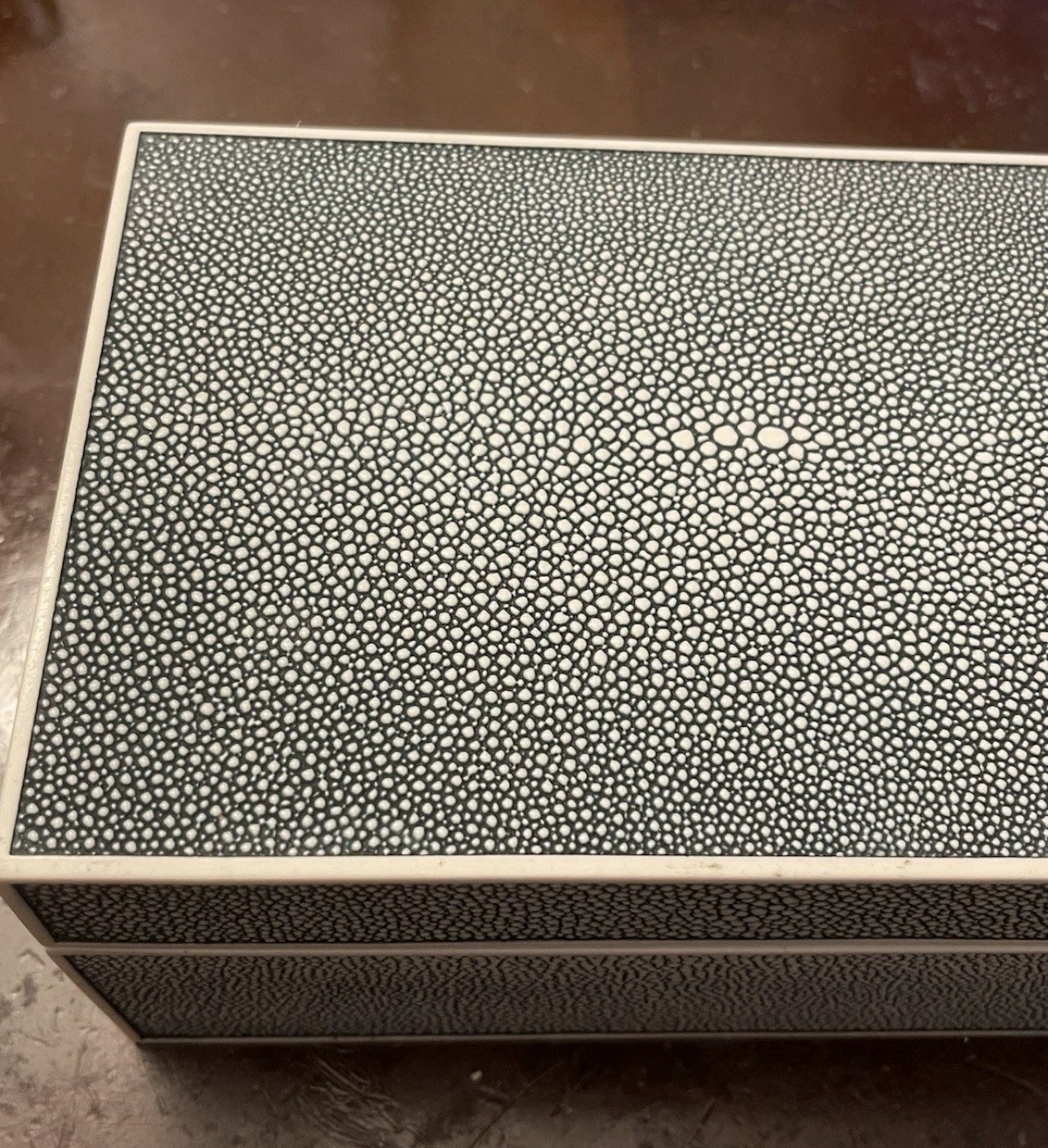 1990s Italian Shagreen Box Blue White Heavy Rare Vintage Luxury Decor