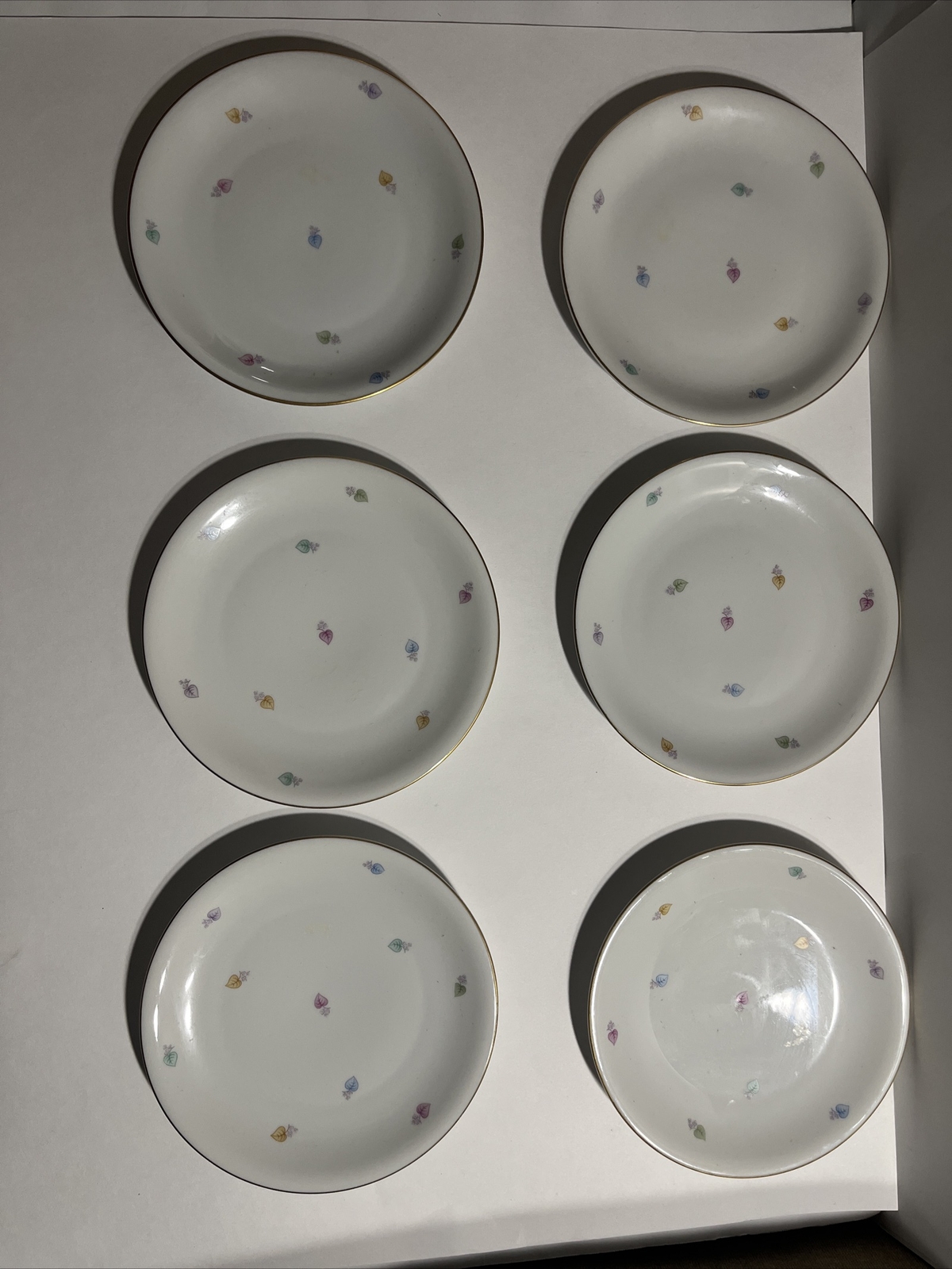 KPM Krister Germany KPM604 Scattered Leaves, flowers, gold trim 6 salad plates