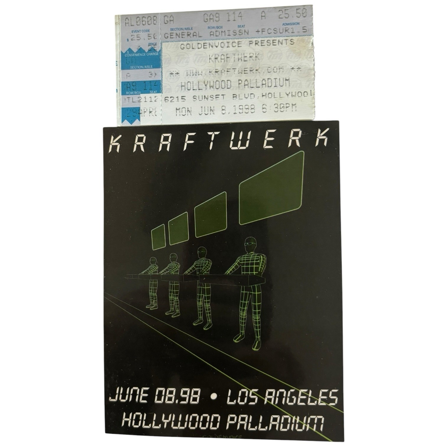 Vintage 1998 Kraftwerk Hollywood Palladium Concert Flyer & Ticket Stub LA Rare Vintage 1998 Kraftwerk Hollywood Palladium Concert Flyer & Ticket Stub LA Rare