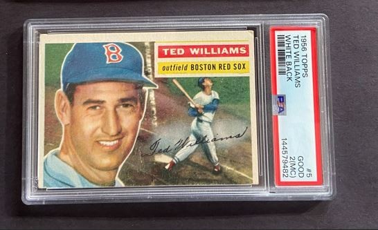 1956 Topps Baseball Ted Williams  PSA 2 MC  White Back Boston Red Sox HOF