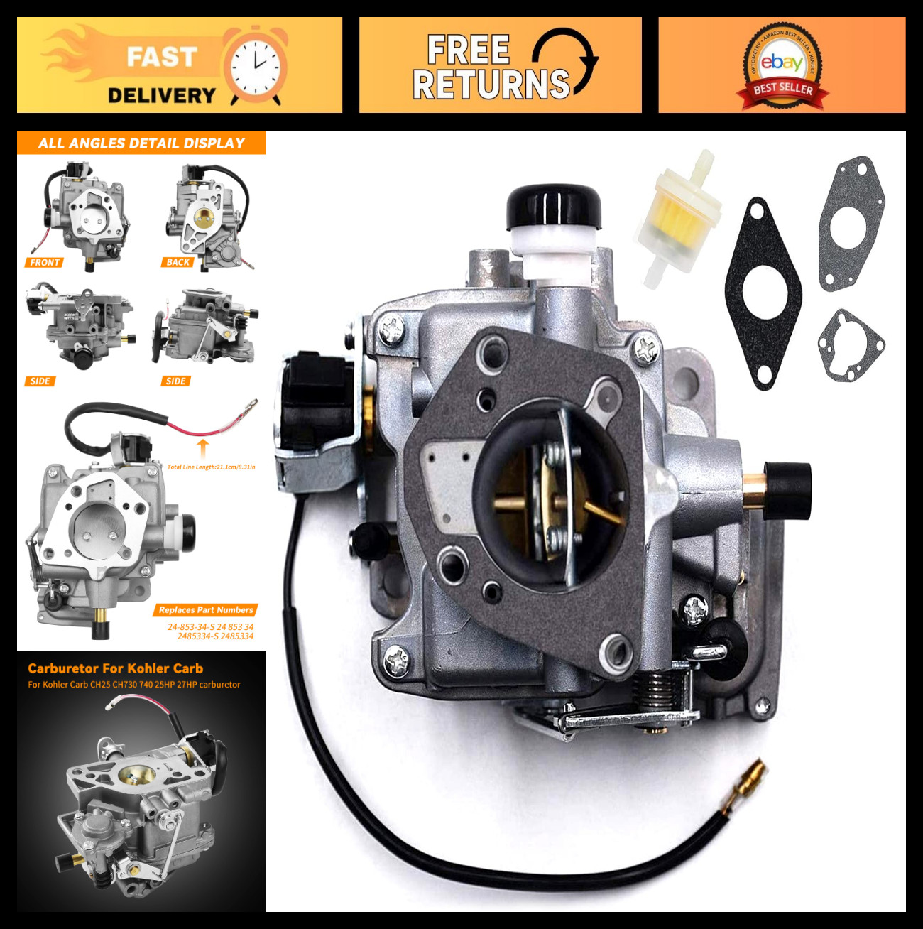 Carburetor Replacement for Kohler CH25 CH730 740 25HP 27HP - High-Performance Pa Carburetor Replacement for Kohler CH25 CH730 740 25HP 27HP - High-Performance Pa
