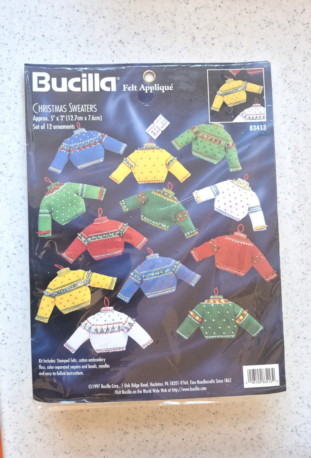 1997 Bucilla 12 Christmas Sweaters Ornaments  83413