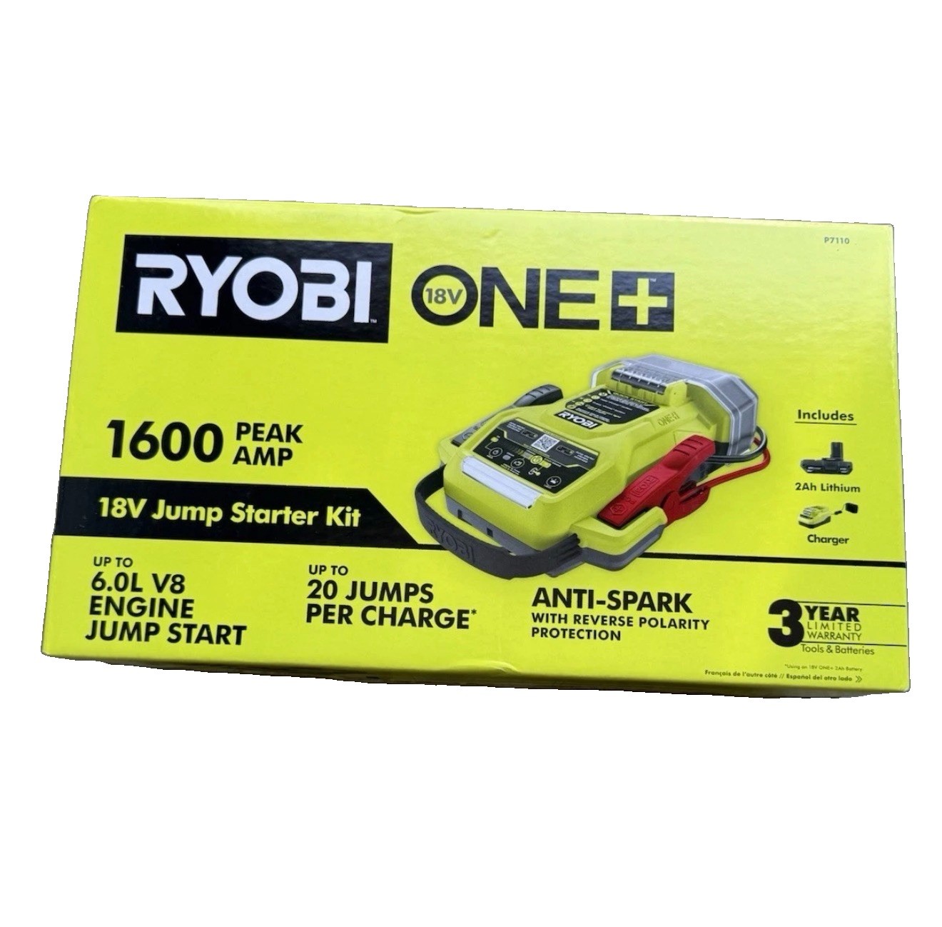 RYOBI ONE+ 18V 1600A Cordless Jump Starter Kit w/ Battery Charger LED P7110 NEW