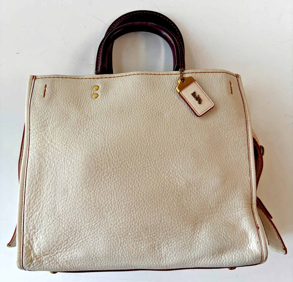 Coach Rogue 30 1941 Satchel Bag Chalk White Pebbled Leather with Shoulder Strap
