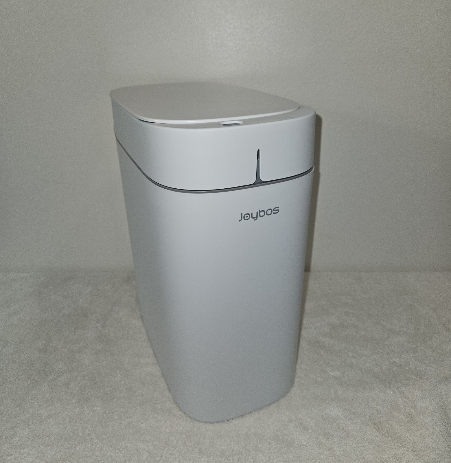 Joybos Premium Rechargeable Auto Open Touchless Bathroom Size Trash Can White
