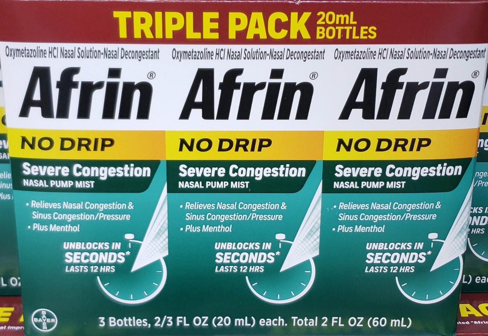 NIB Afrin No Drip Severe Congestion spray. 3 pk/20ml bottles EXP 2/28 NIB Afrin No Drip Severe Congestion spray. 3 pk/20ml bottles EXP 2/28
