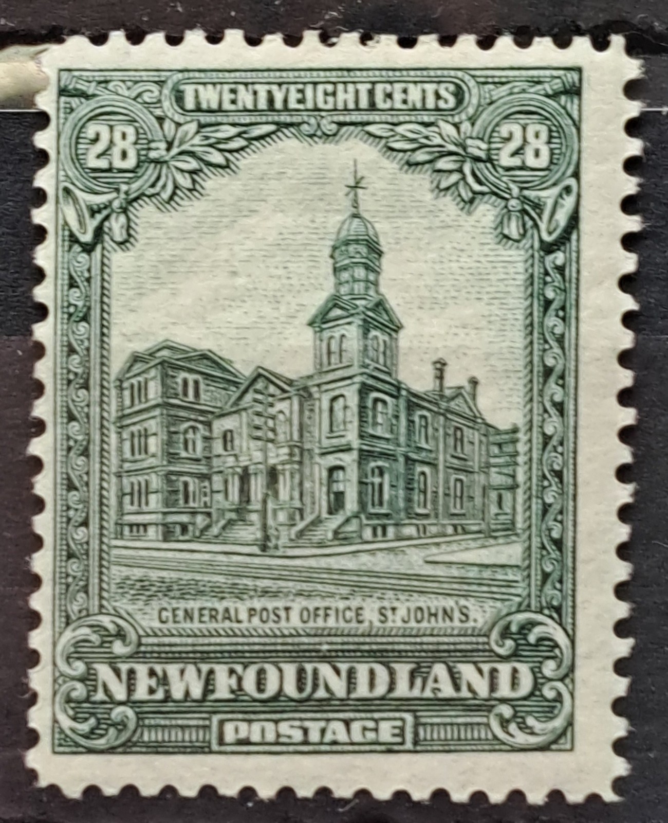 Newfoundland 1928-29 DeLaRue Set  28c  Deep Green  Perf 14  Mint   sg177