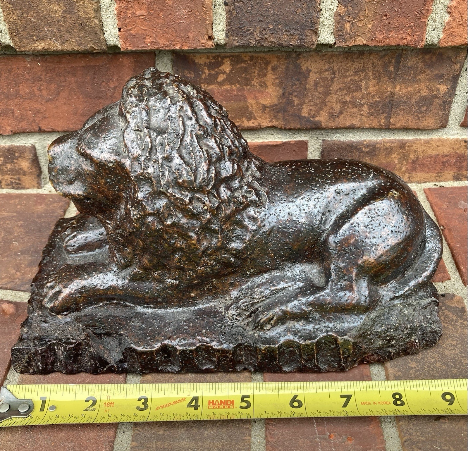 Antique American Folk Art Pottery Stoneware Sewer Tile Recumbent Lion Door Stop Antique American Folk Art Pottery Stoneware Sewer Tile Recumbent Lion Door Stop