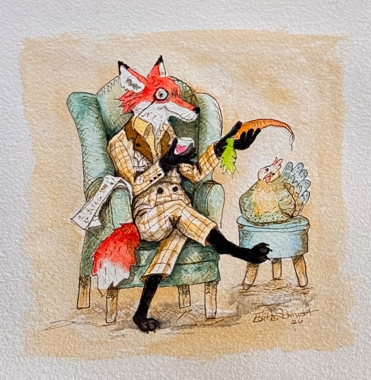 OOAK Origional watercolor  6.25