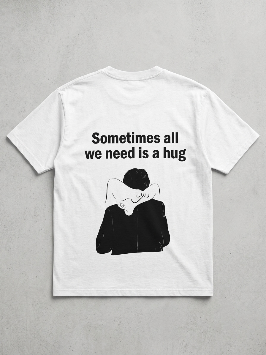 Sometimes All We Need Is A Hug T-Shirt Funny Graphic Oversized Tee Vintage White