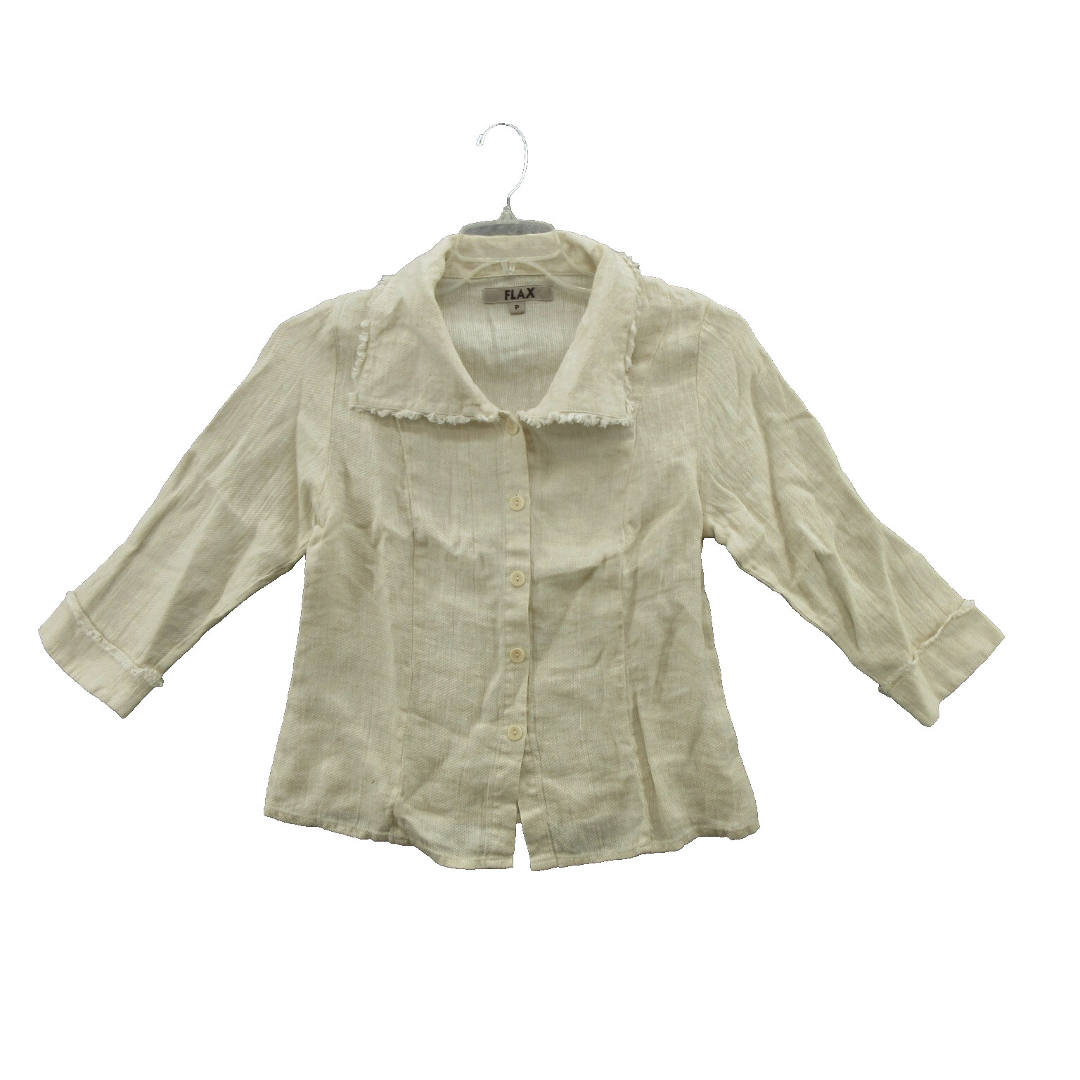 FLAX Designs Women Button Up Blouse Size XS Ivory Linen Long Sleeve Collared New FLAX Designs Women Button Up Blouse Size XS Ivory Linen Long Sleeve Collared New