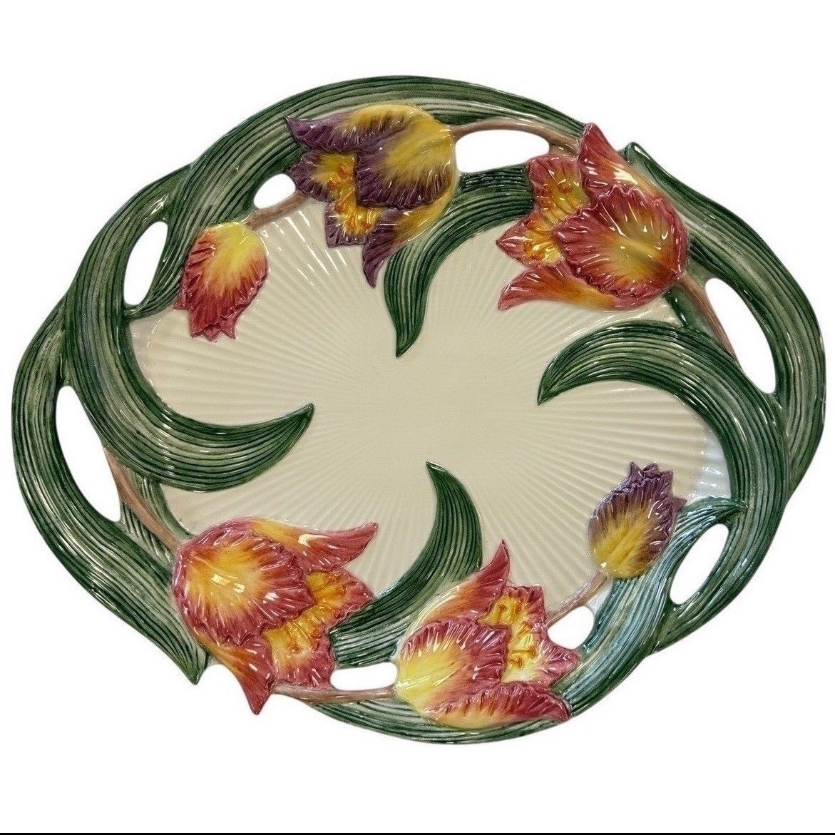 Fitz and Floyd Classics Tulip Garden Oval Serving Platter Handcrafted Ceramic Fitz and Floyd Classics Tulip Garden Oval Serving Platter Handcrafted Ceramic