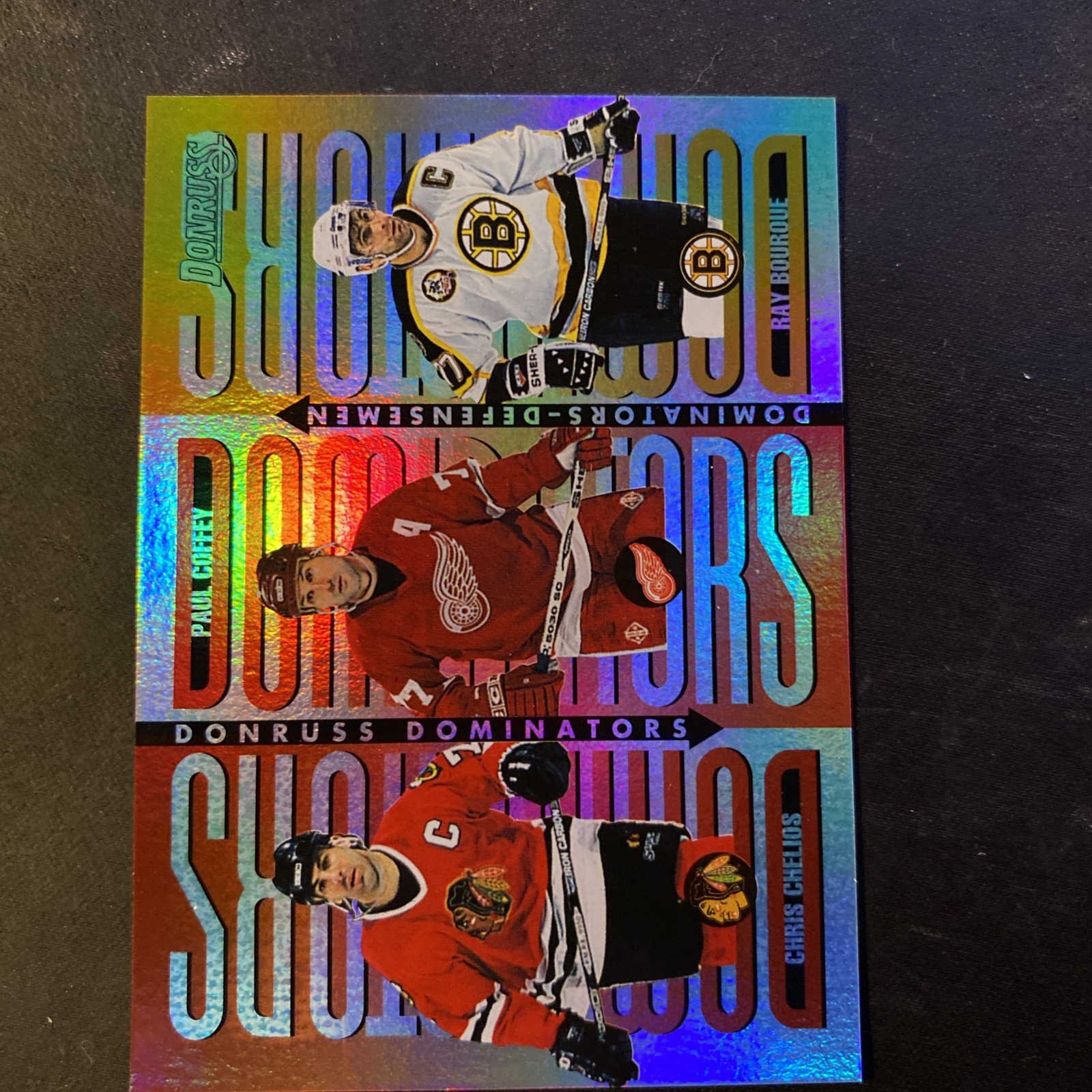 1996-97 Donruss - Dominators Ray Bourque, Paul Coffey, Chris Chelios #3 /5000