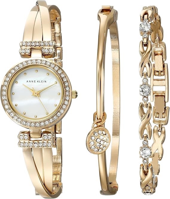 Anne Klein Women\'s Premium Crystal Bangle Watch and Bracelet Set AK/1868GBST Anne Klein Women\'s Premium Crystal Bangle Watch and Bracelet Set AK/1868GBST